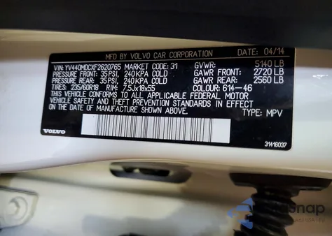 2015 Volvo Xc60 T5 Premier+ from USA, damaged, VIN YV440MDCXF2620765